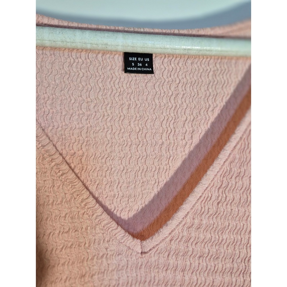 SHEIN Pink Textured Ruched Side V-Neck Sleeveless Mini Dress Size 4 S - Picture 4 of 6